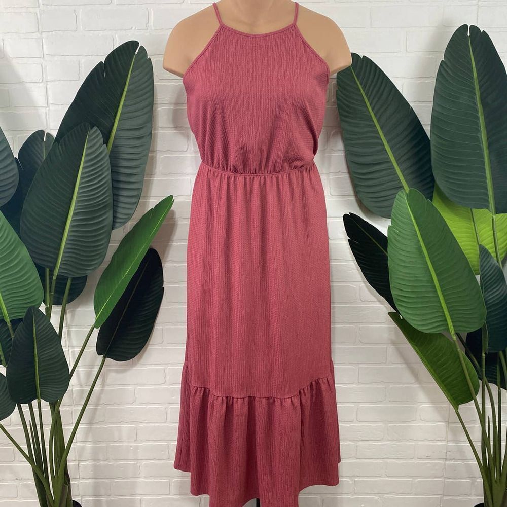 Lush raspberry halter neck sleeveless dress